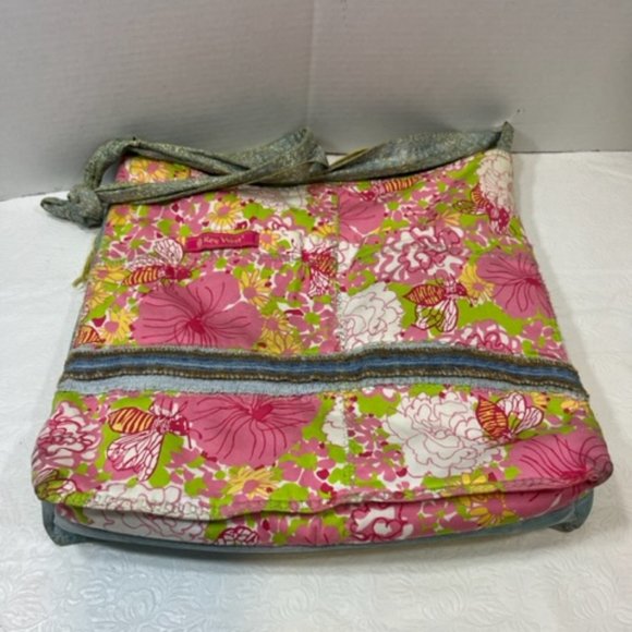 Handmade in The Keys Jean Floral Fabric Applique Girl Hobo Tote Bag Large 13x13" - Picture 4 of 15